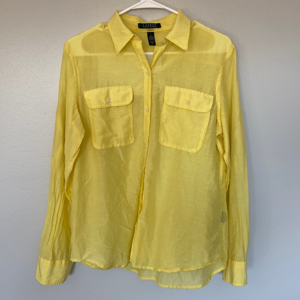 Lauren Ralph Lauren Sheer Yellow Button-Front Blouse